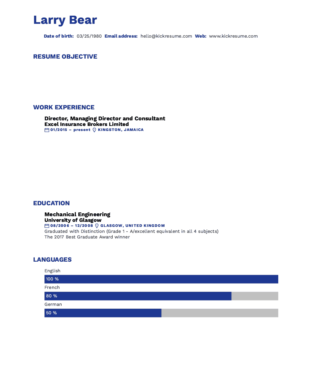 AI resume builder by Kickresume. Write your CV automatically.