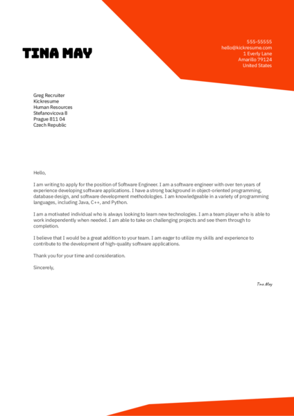 Cover letter sample generated by Kickresume AI cover letter writer.