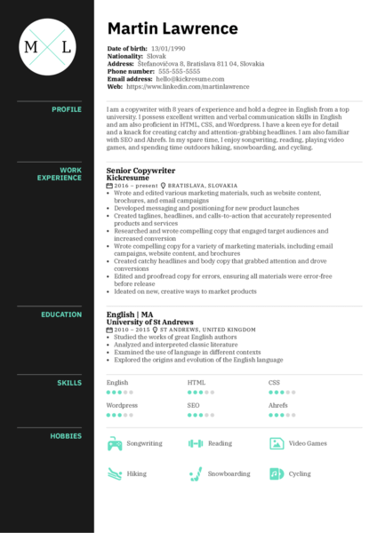 Resume sample generated by Kickresume AI resume writer.