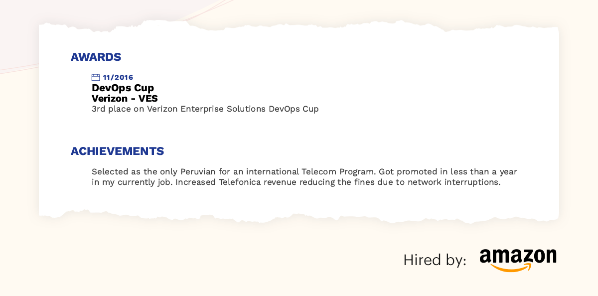 Awards and achievements in resume example