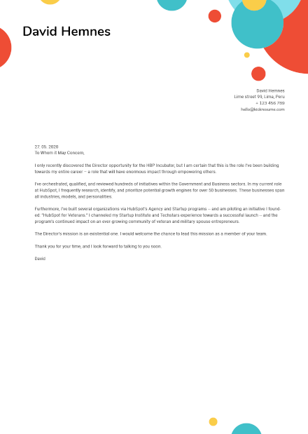 Cover letter created by Kickresume