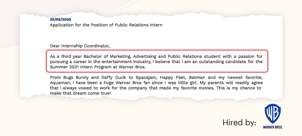 Cover letter opening sample WB