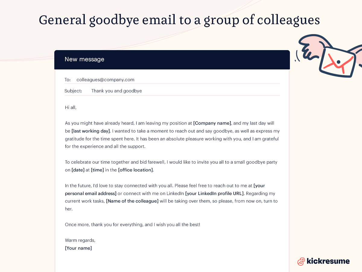 Goodbye email to coworkers sample