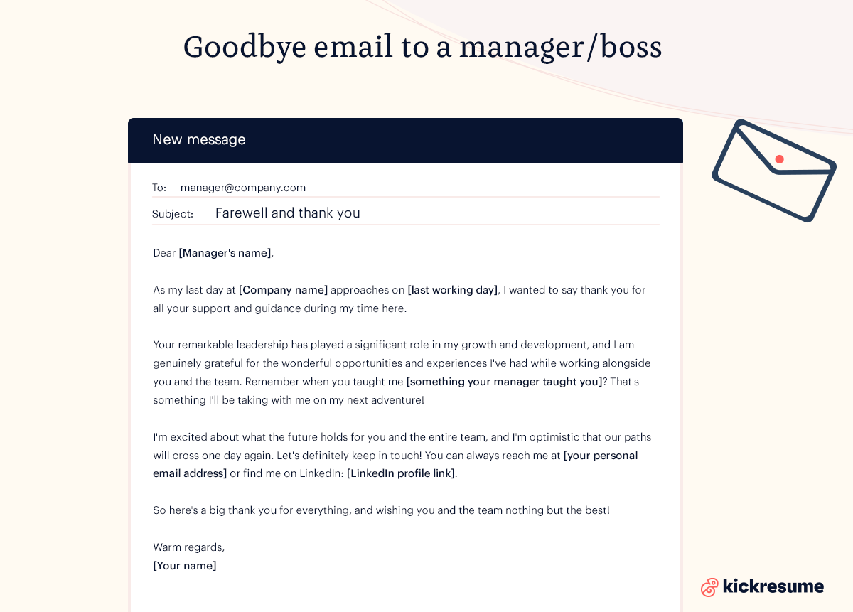 Goodbye email to manager sample