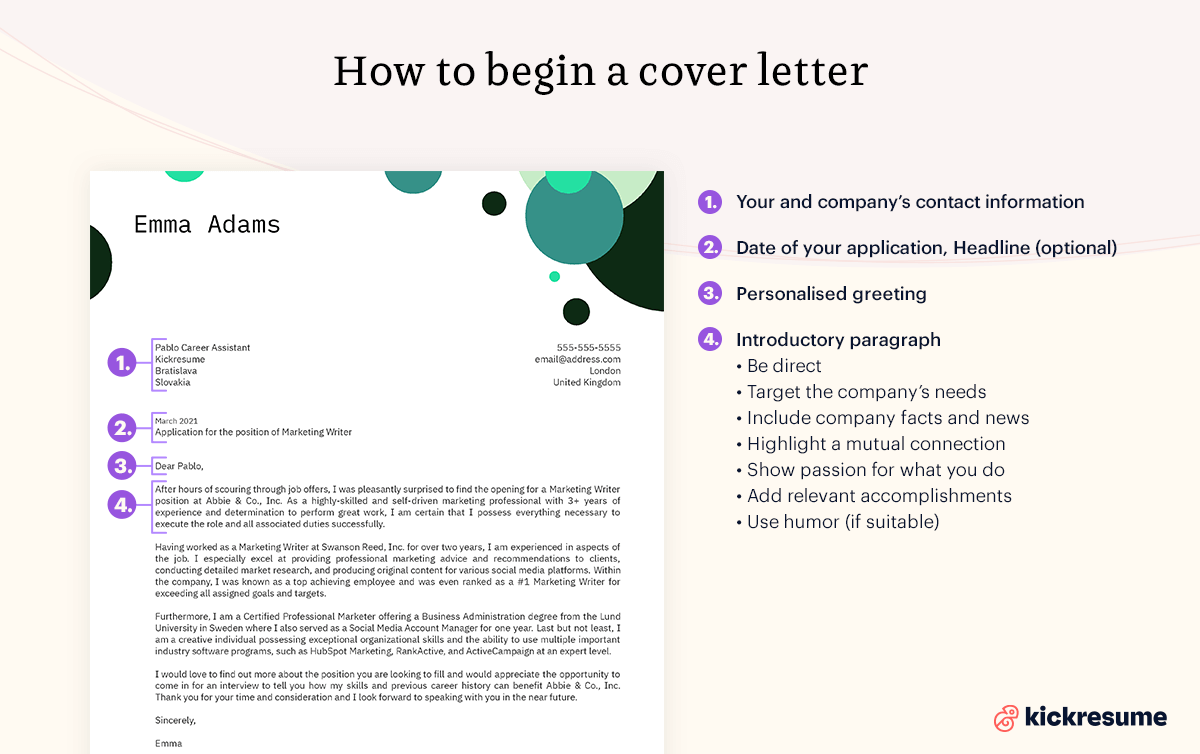 what to include in your cover letter opening