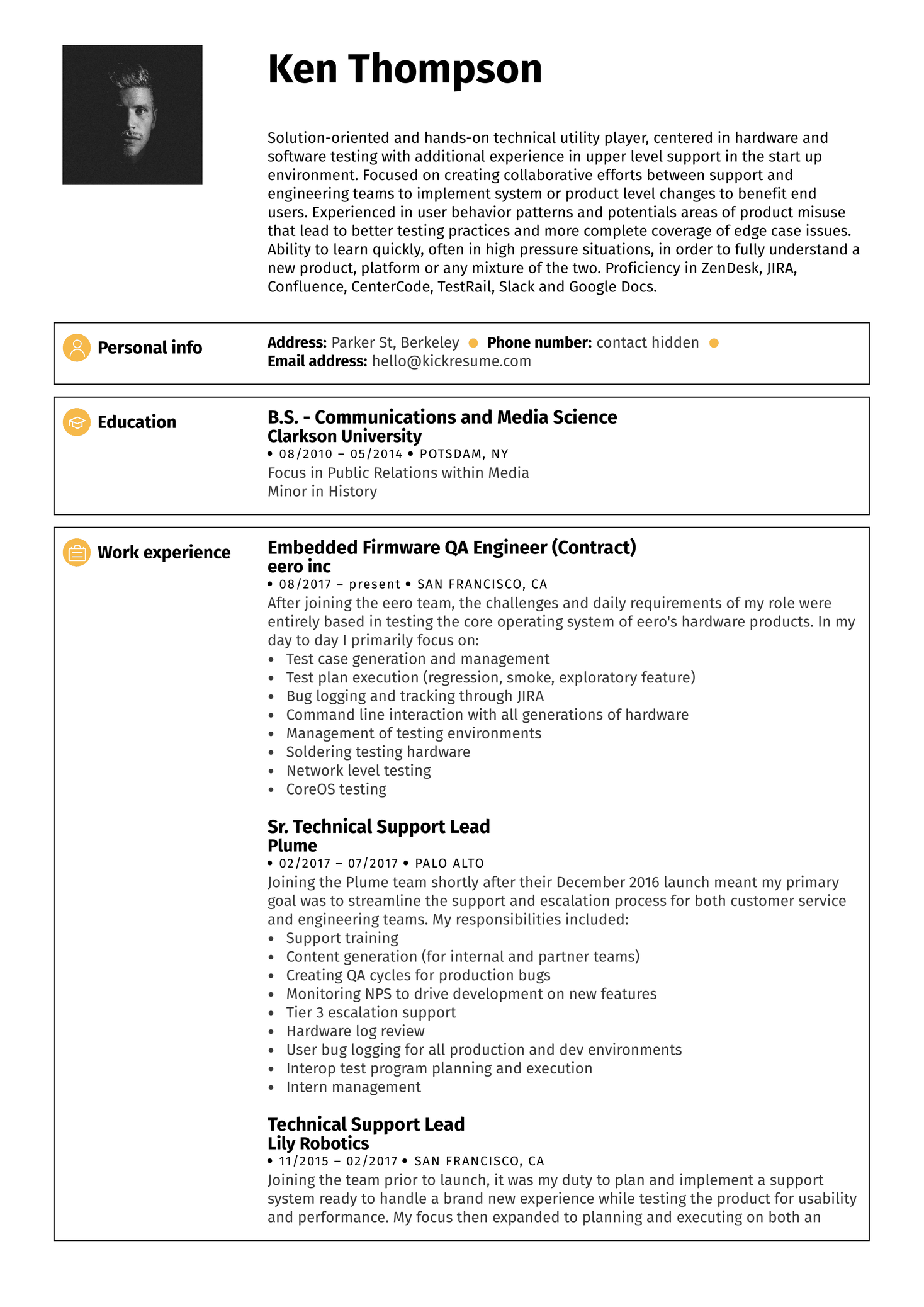 QA Engineer Resume Example