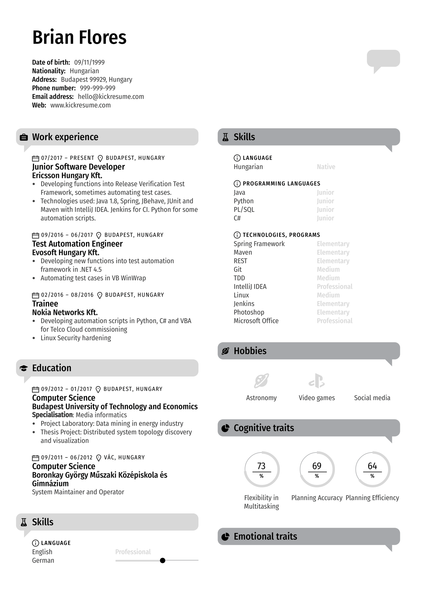 Junior Software Developer CV Sample