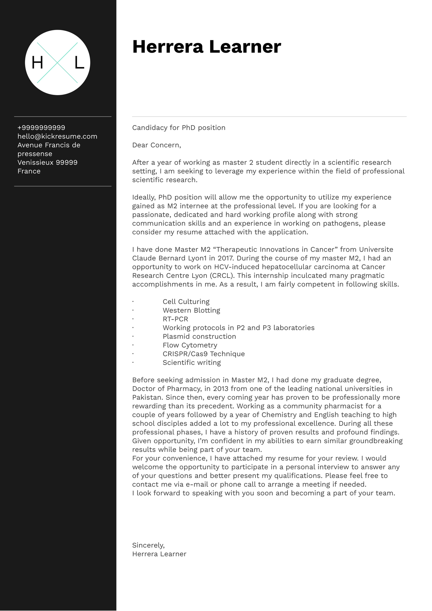 Volvo Machine Learning Intern Cover Letter Sample