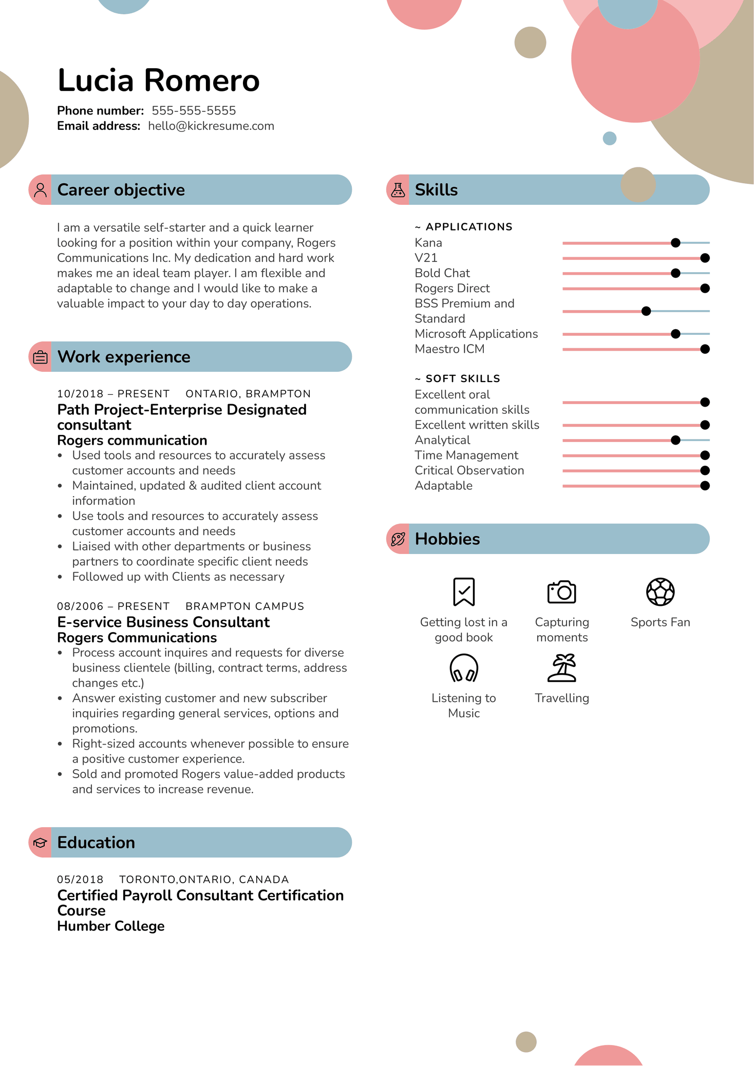 Enterprise Account Consultant at Rogers Resume Sample