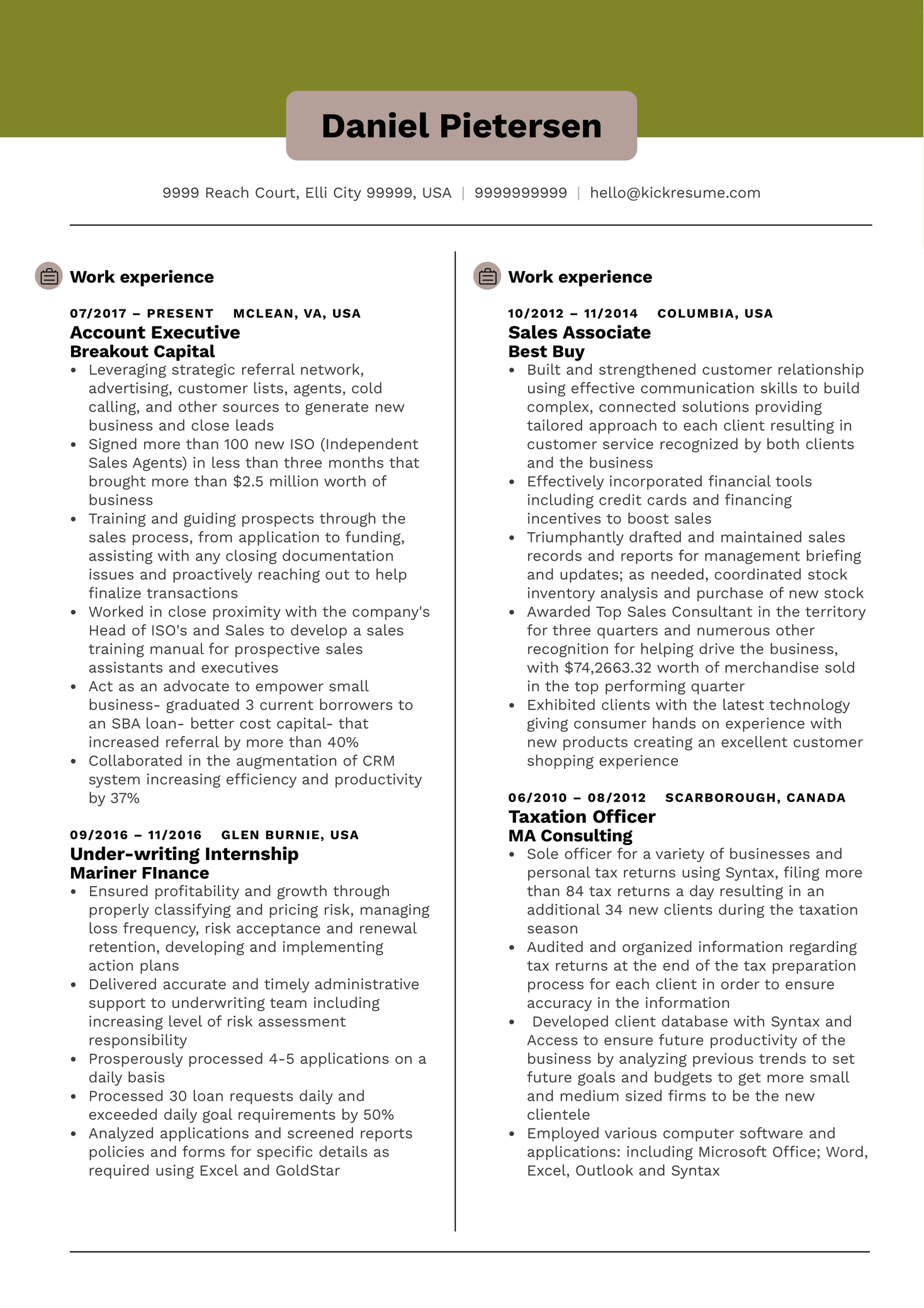 Account Executive Resume Sample