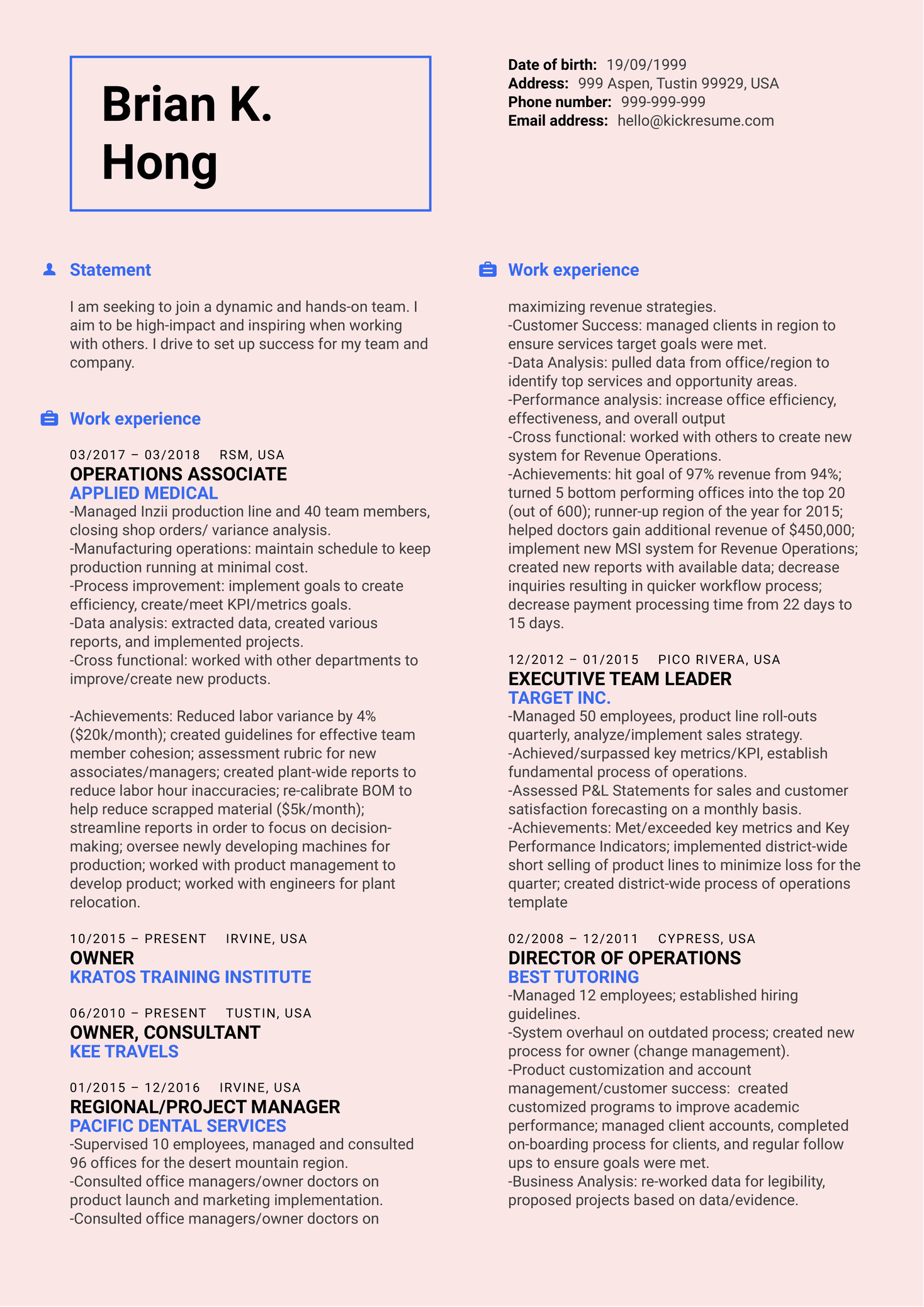 Healthcare Business Manager Resume Sample