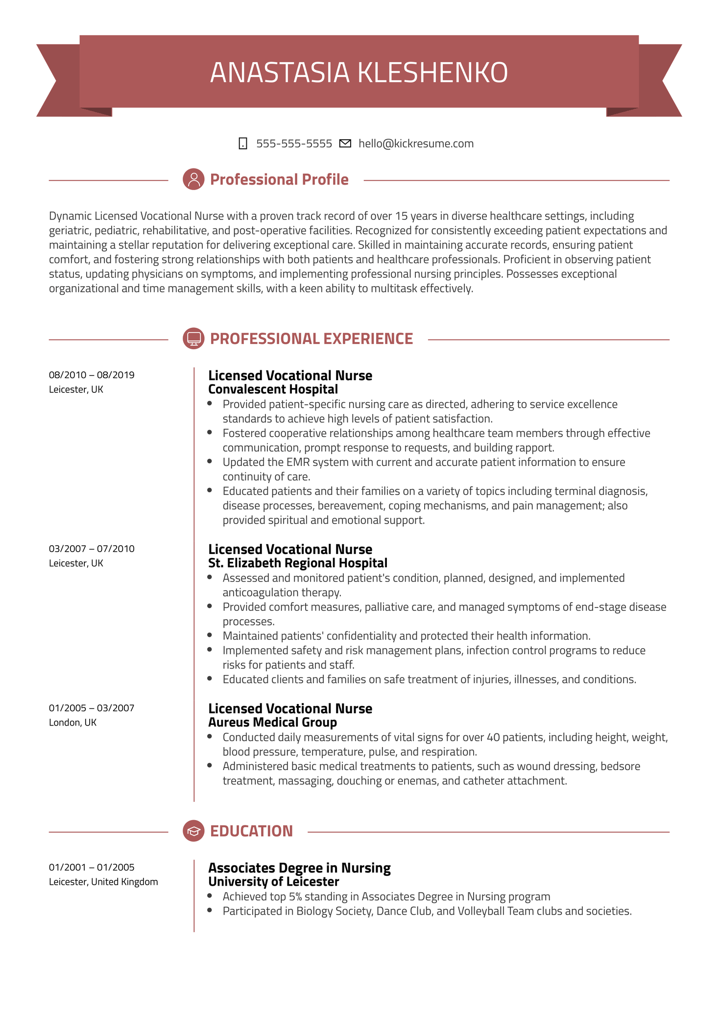 Licensed Vocational Nurse Resume Template