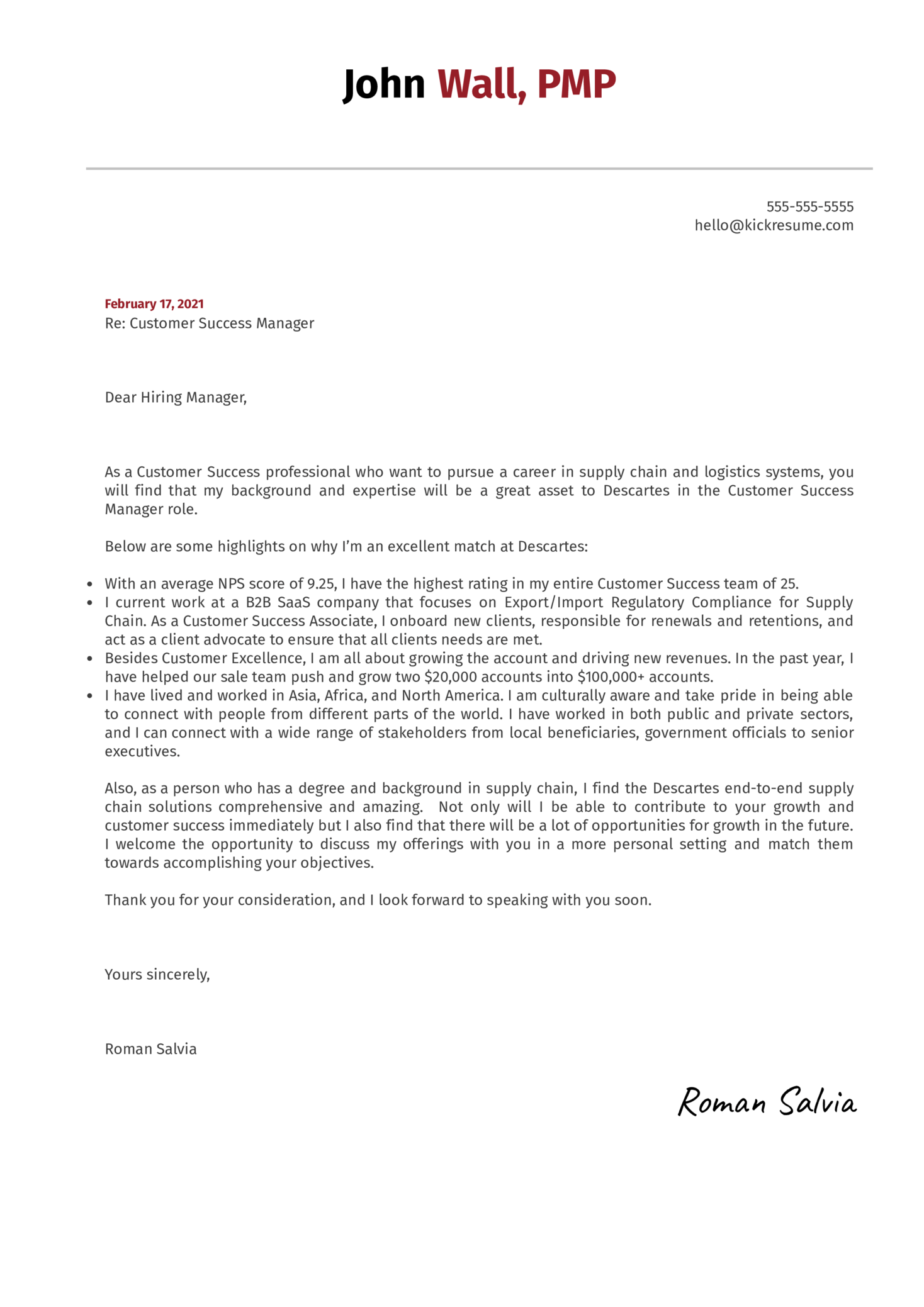 Cover Letter Example medium by Kickresume