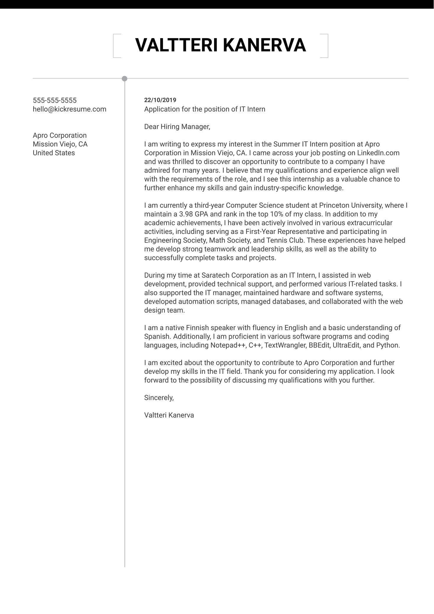 Spa Manager Cover Letter Template
