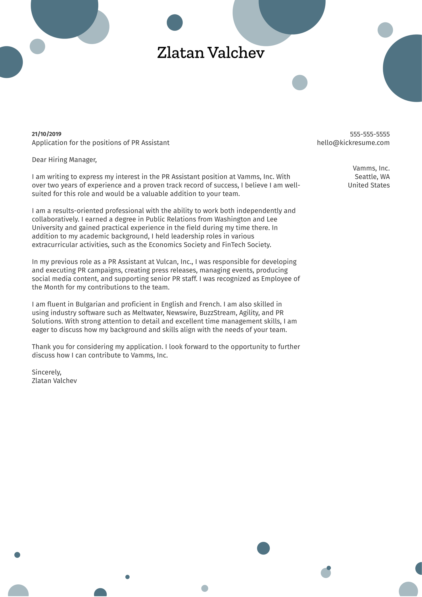 ABA Therapist Cover Letter Example