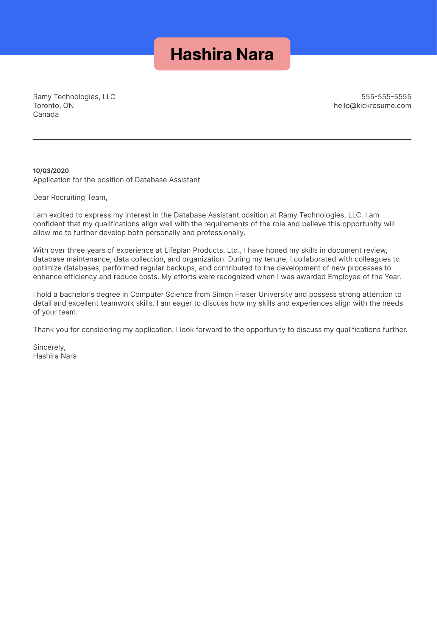 Customer Relationship Officer Cover Letter Example