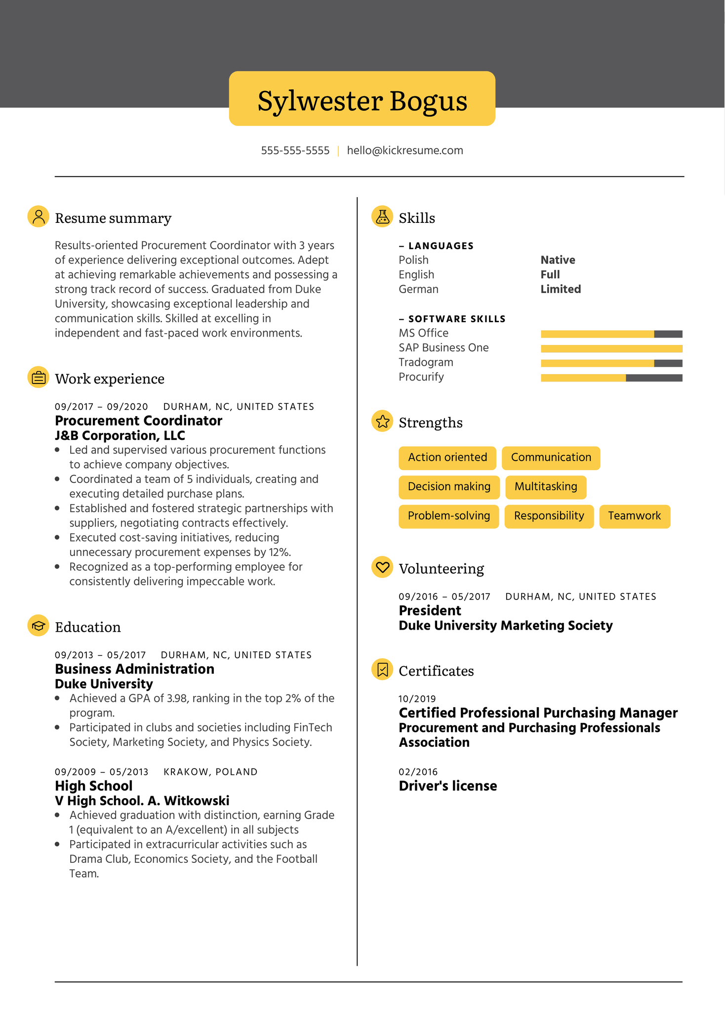 Procurement Coordinator Resume Example