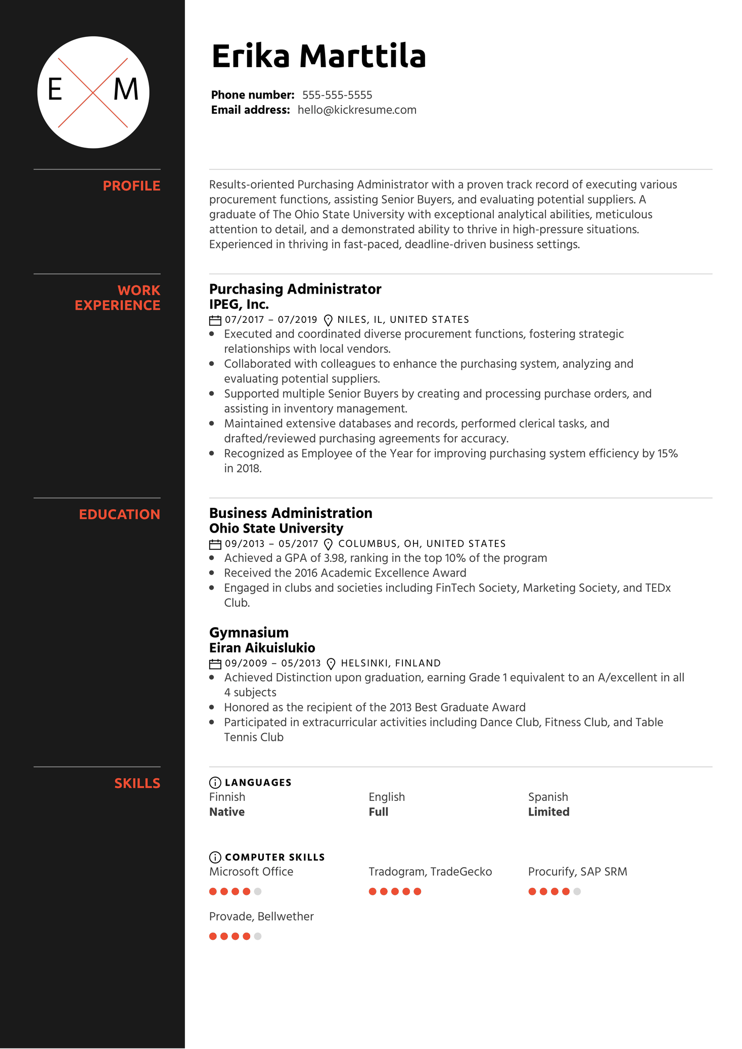 Software Engineering Intern Resume Example