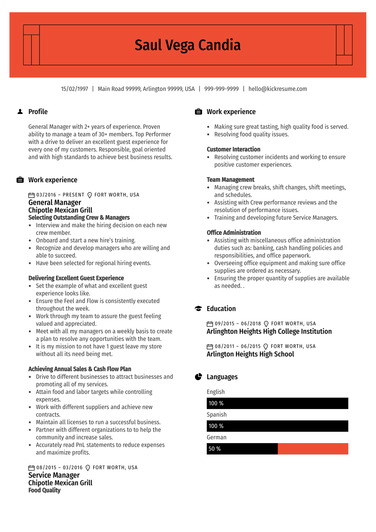 Waitress Resume Sample