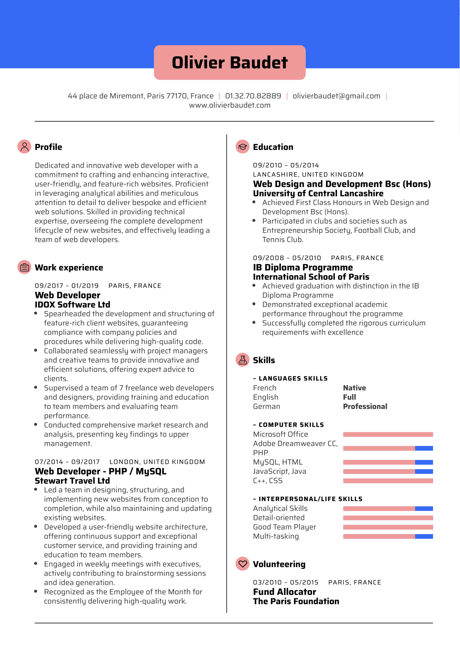 Web Developer Resume Template