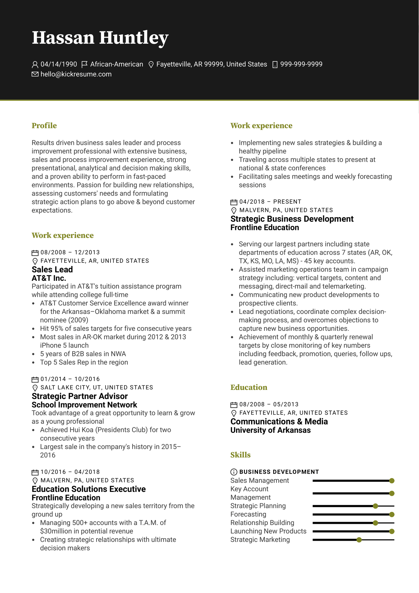 Development Executive at Frontline Education Resume Sample