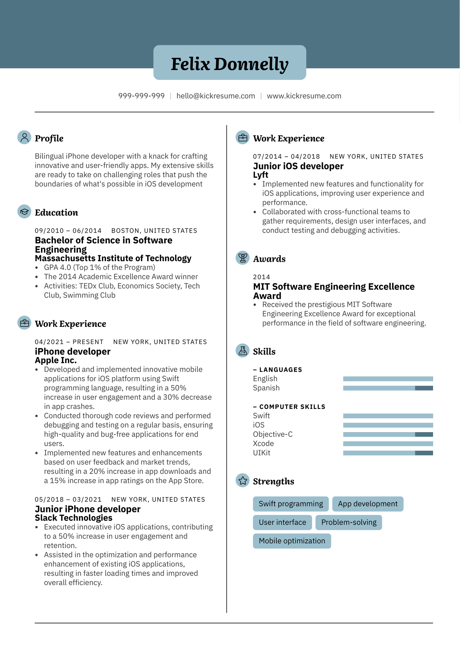 iPhone Developer Resume Sample