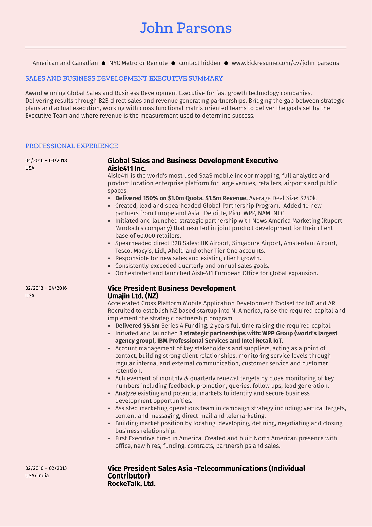 Business Development Executive Resume Sample