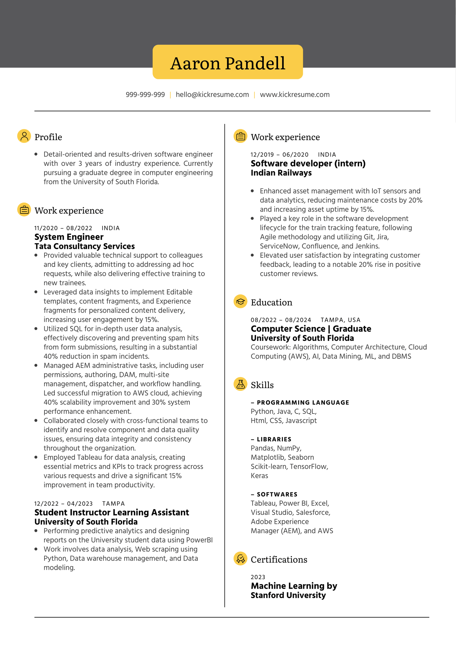 Intel Intern Resume Example