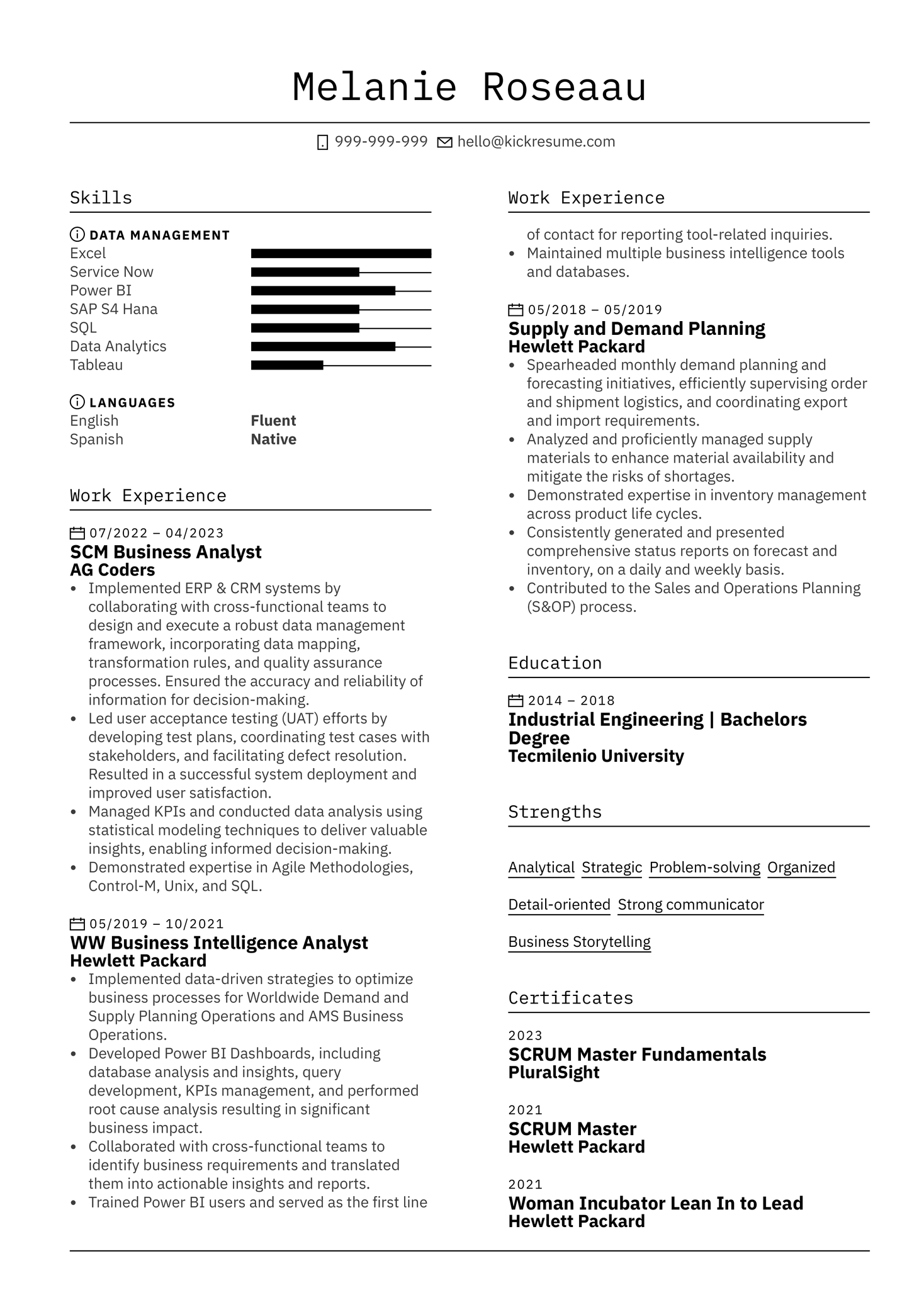 Intel Graduate Intern Resume Example