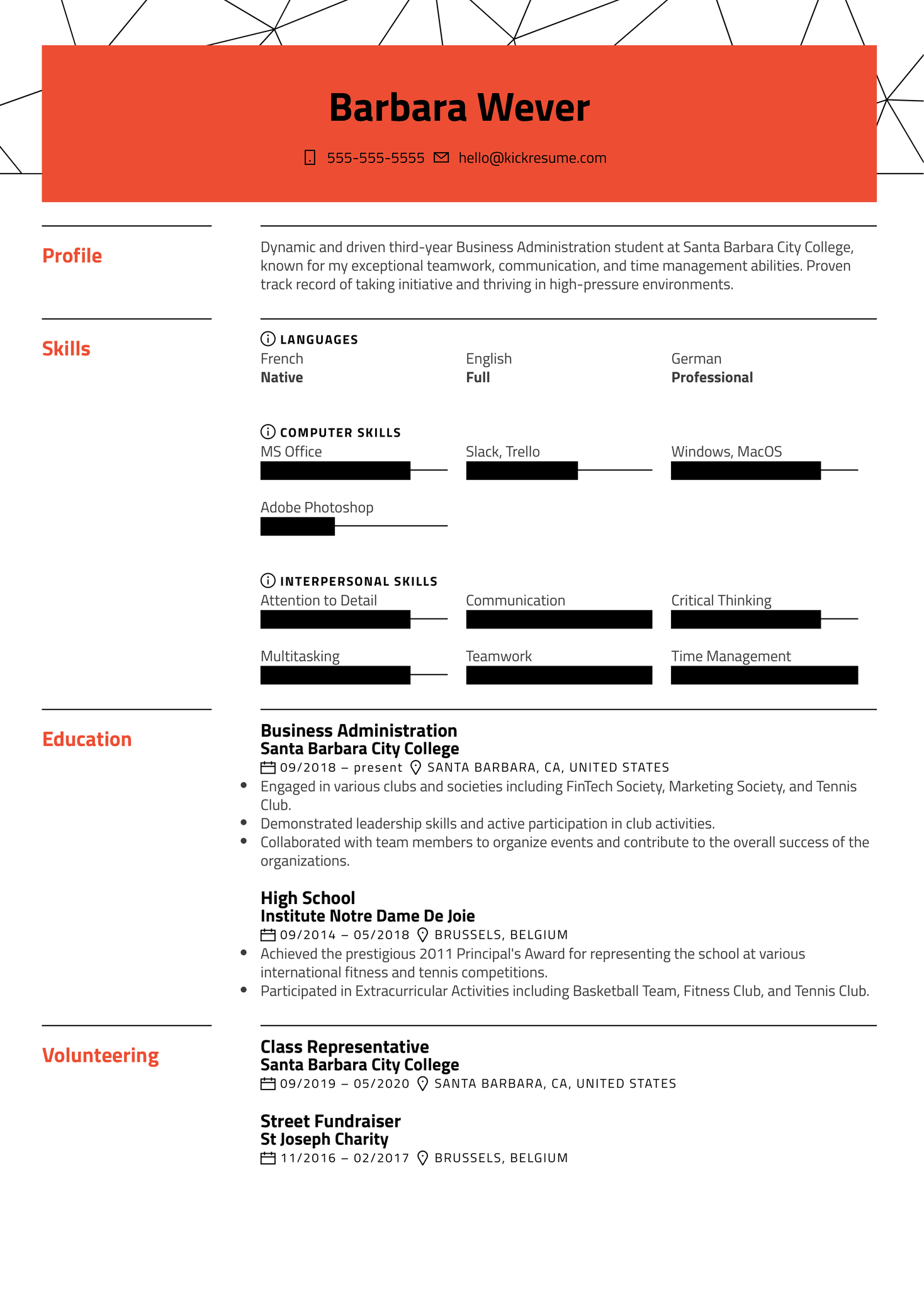 Intern at NBC Resume Sample