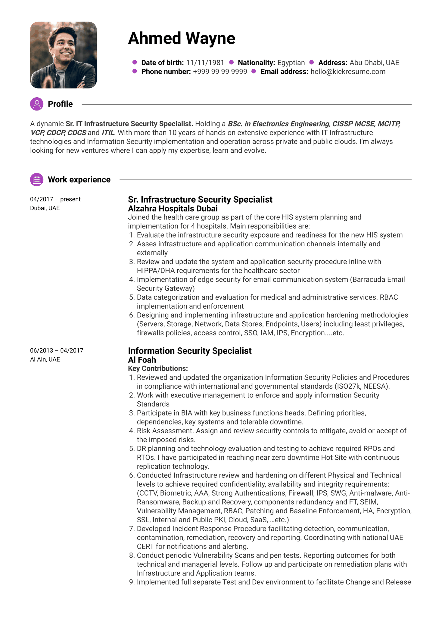 Sr. IT Infrastructure Security Specialist Resume Example