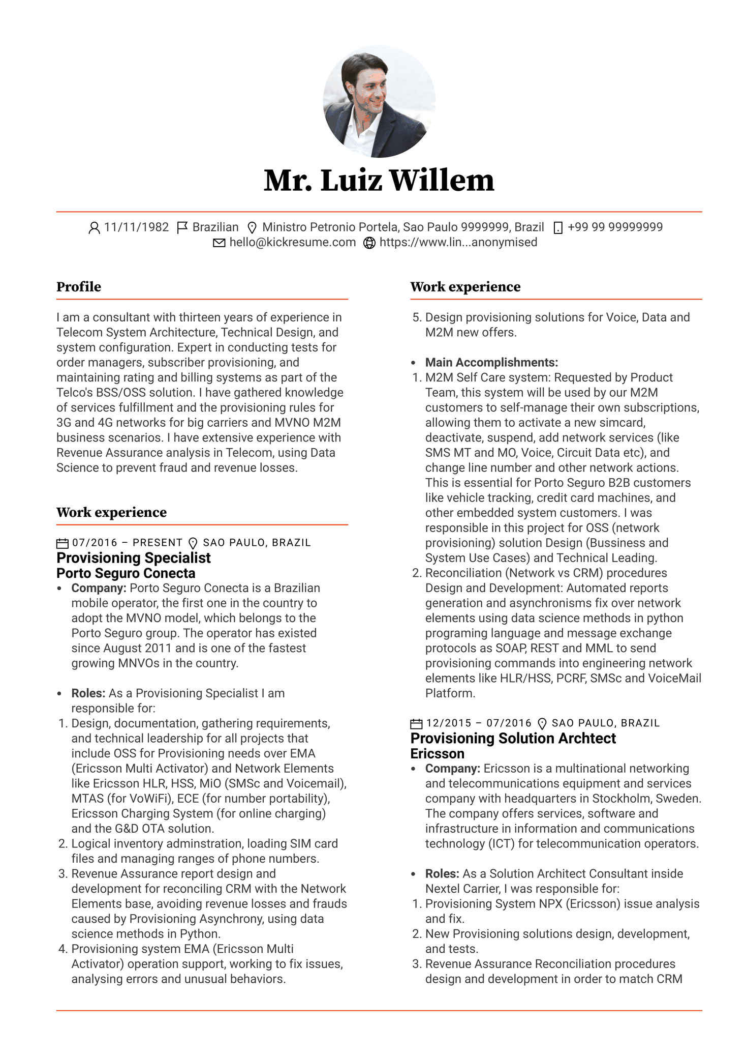 Provisioning Specialist Resume Example