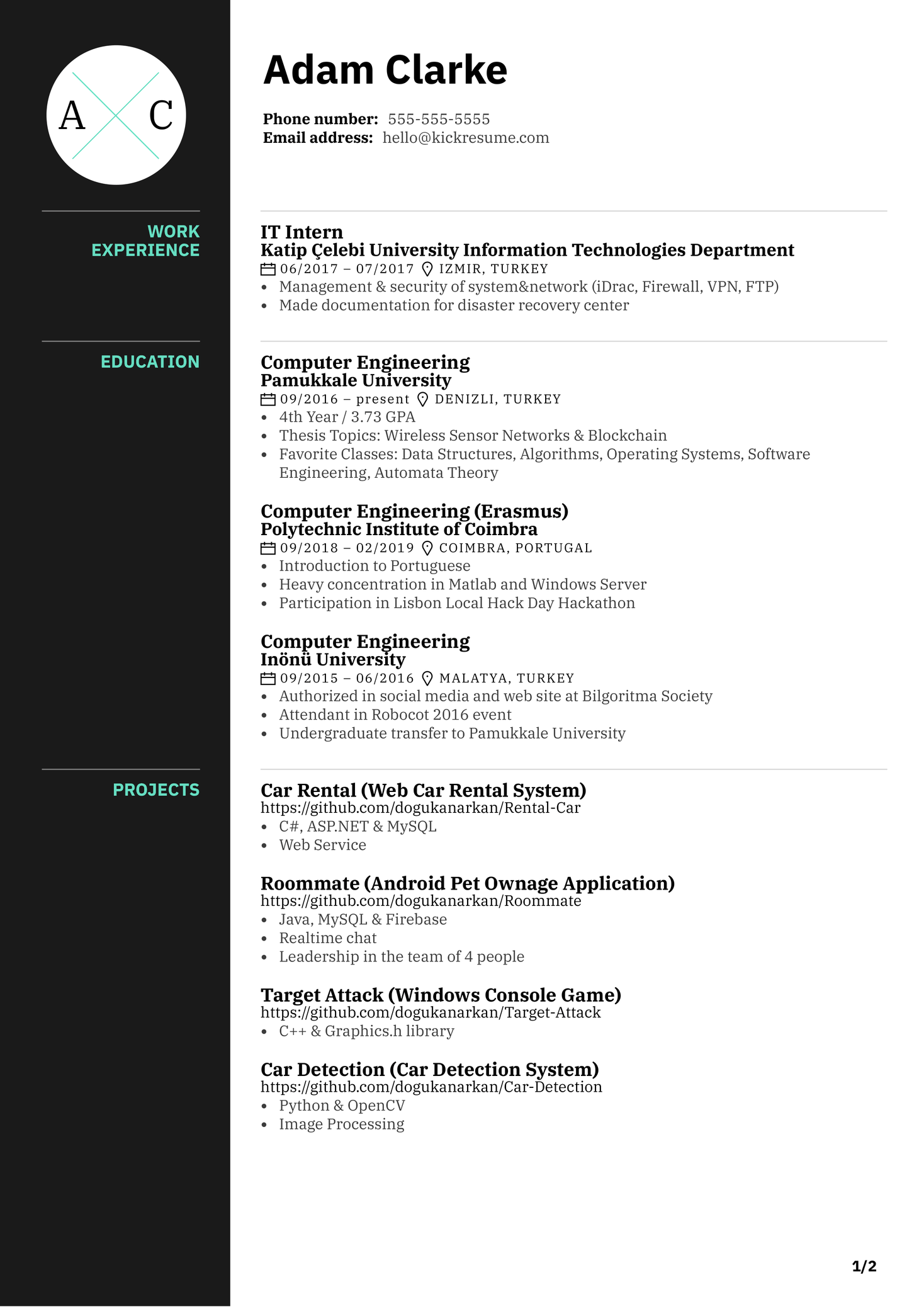 Software Engineering Intern at Payworks Resume Sample
