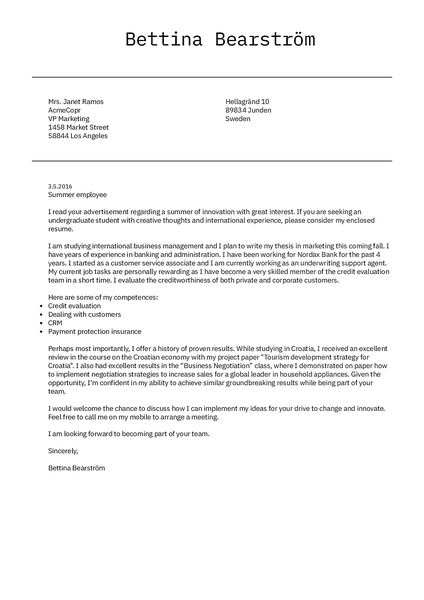 Preview of a minimalistic cover letter template best used when applying for a job in corporations and formal workplaces