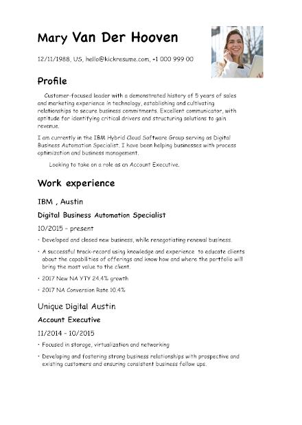 Resume created in Word