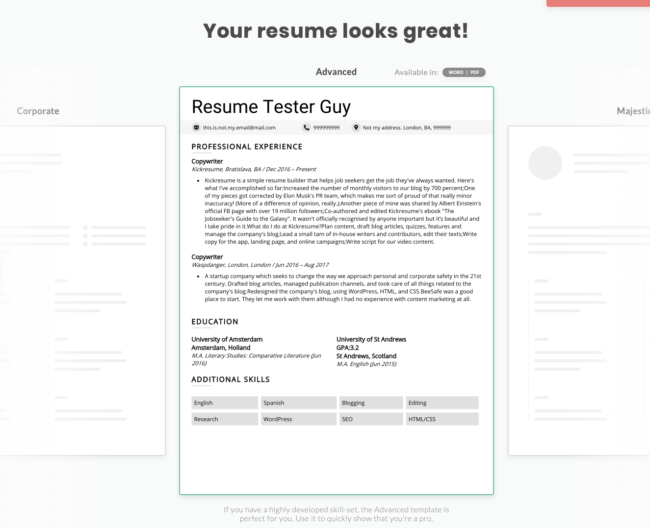 resumegenius screenshot