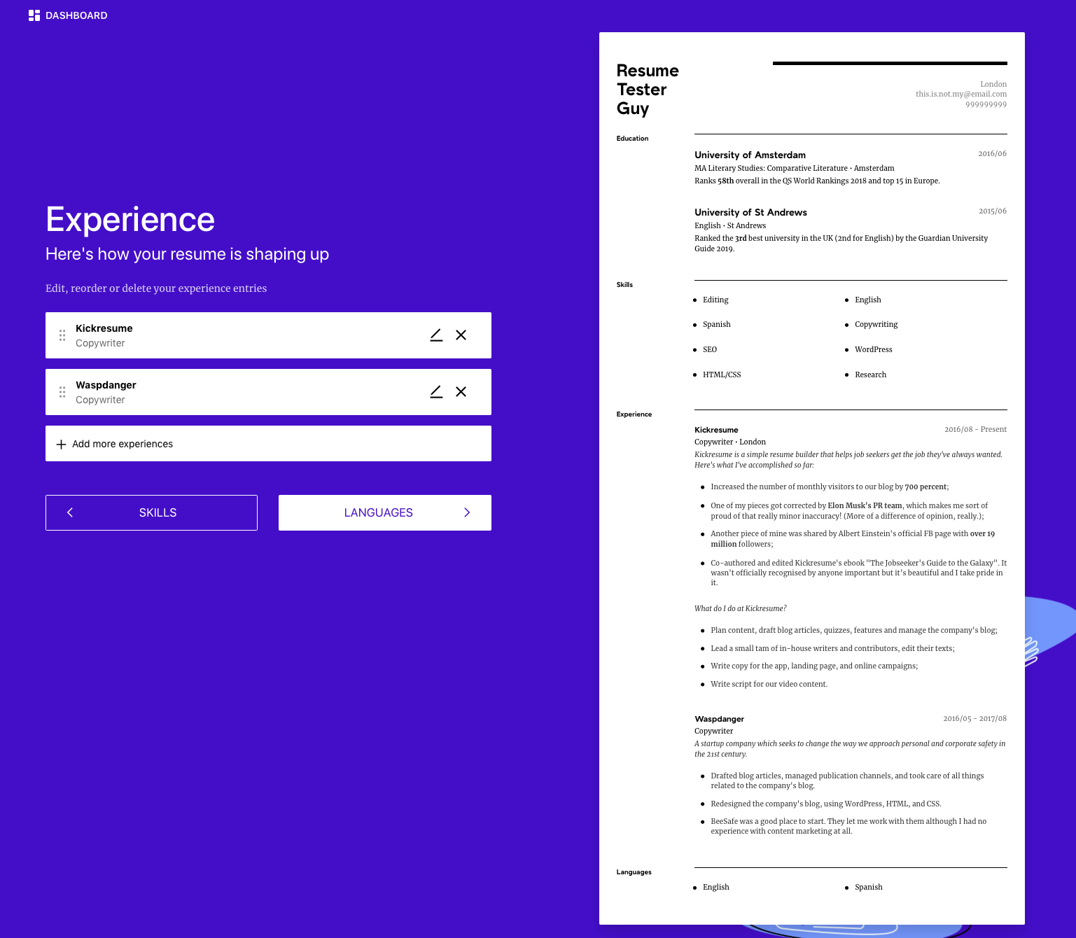 Resume.com screenshot