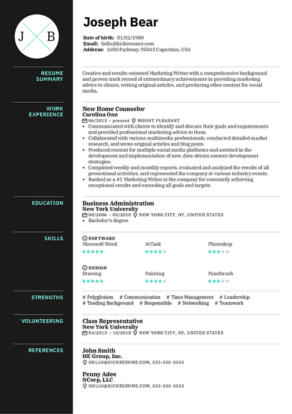 Preview of an attractive resume template with clean formatting and distinctively professional feel