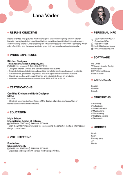 Dotts resume template made by Kickresume resume builder