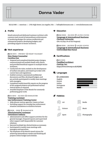 Rectangular resume template made by Kickresume resume builder