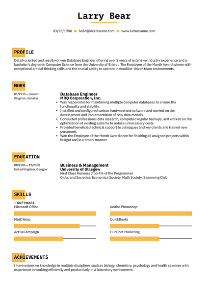 Square resume template made by Kickresume resume builder