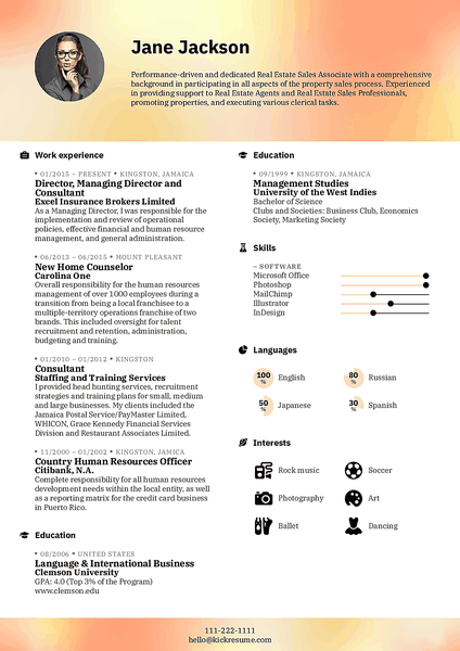 Preview of a professional resume template with two columns