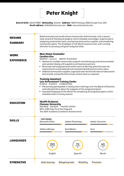 Hoth resume template made by Kickresume resume builder