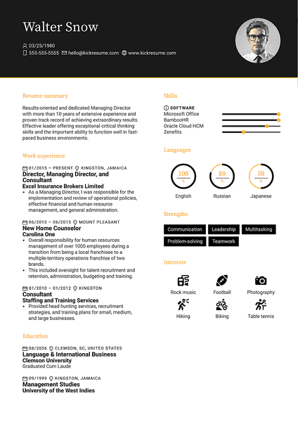 Midday resume template made by Kickresume resume builder