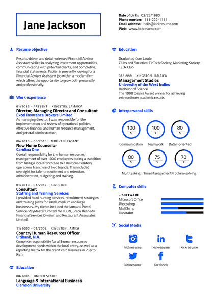 Visibility resume template made by Kickresume resume builder