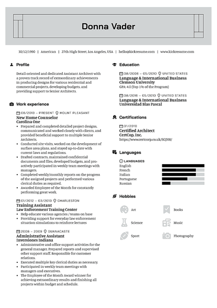 Rectangular resume template made by Kickresume resume builder