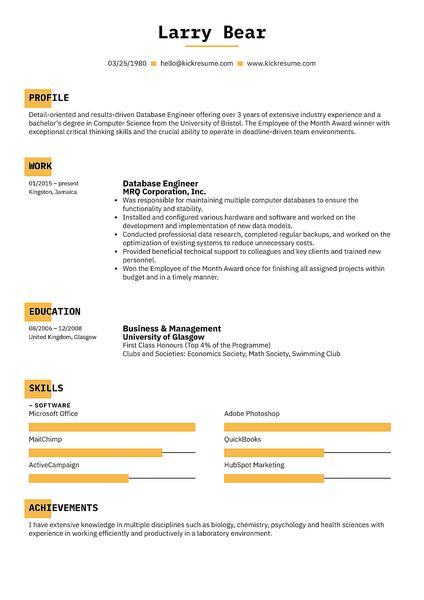 Standard resume template made by Kickresume resume builder