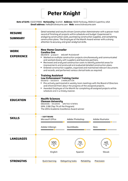 Hoth resume template made by Kickresume resume builder