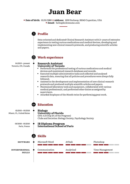 Minimalistic resume template made by Kickresume resume builder