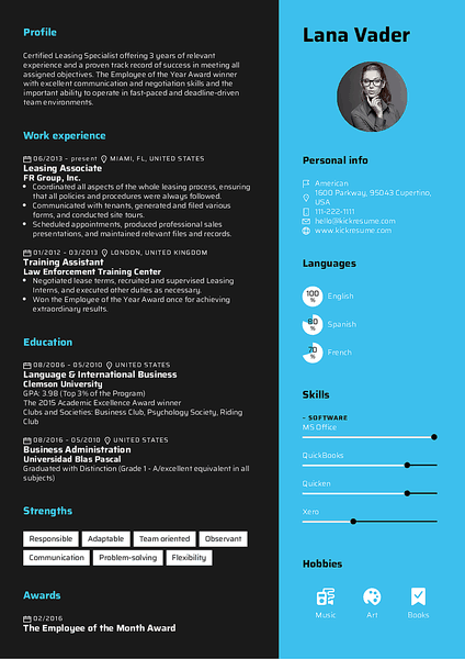Rhubarb resume template made by Kickresume resume builder